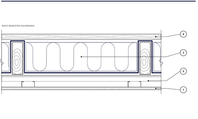 CAD-Detail ISO-POD-03: Dachbodendecke mit Gefachen aus Gold