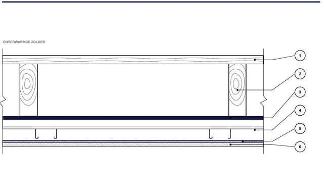 CAD-detail ISO-POD-04: Reflecterend pakket onder de zoldervloer