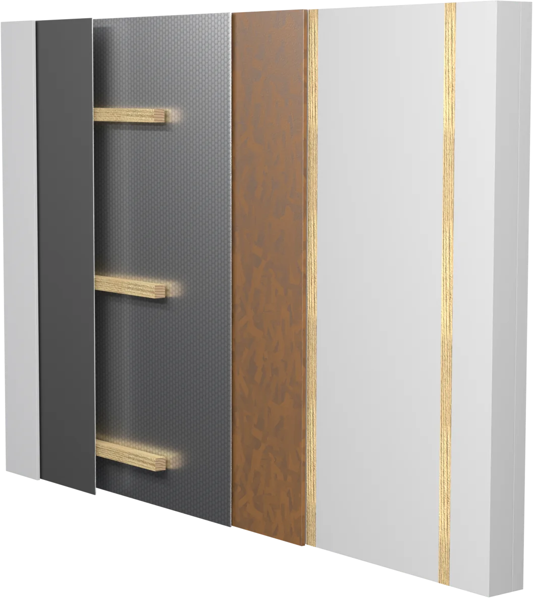 3D rendering: internal wall insulation, with OSB